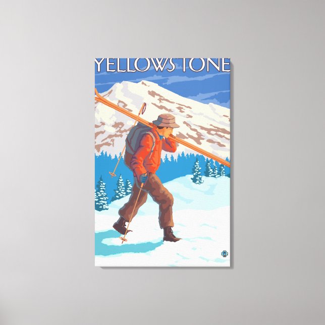Skier Carrying Snow Skis - Yellowstone Nat'l Canvas Print (Front)