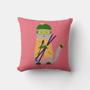 SKIER CAT SNOW SKI CHRISTMAS PILLOWS
