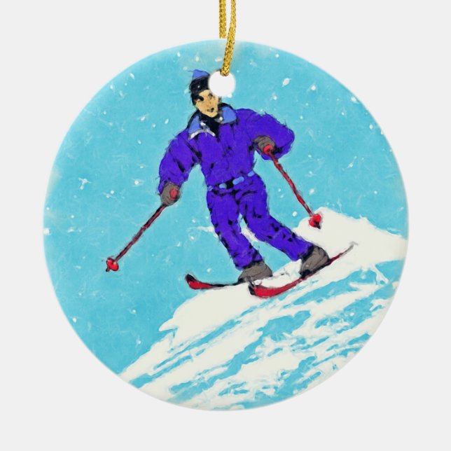 SKIER CERAMIC TREE DECORATION (Front)