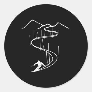 Skier Downhill Ski Racing Skiing Slalom Ski Lift _ Classic Round Sticker