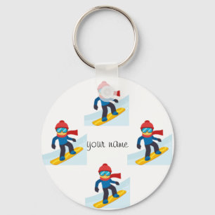 Skier Emoji  and '' Your Name Here " Key Ring