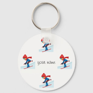 Skier Emoji  and '' Your Name Here " Key Ring
