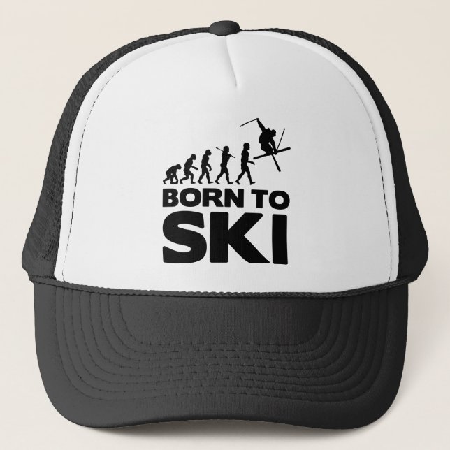 SKIER EVOLUTION BORN TO SKI 02.png Trucker Hat (Front)
