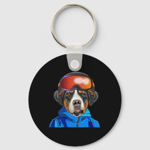 Skier Greater Swiss Mountain Dog Snowboarding Pock Key Ring