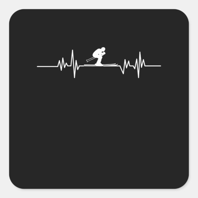 Skier Heartbeat Skiing Ski Snowboard Winter Sports Square Sticker (Front)