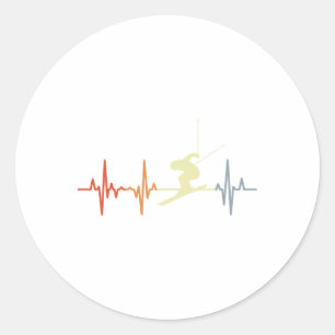 Skier Heartbeat Vintage Skiing Lover Extreme Sport Classic Round Sticker