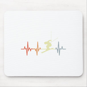 Skier Heartbeat Vintage Skiing Lover Extreme Sport Mouse Mat