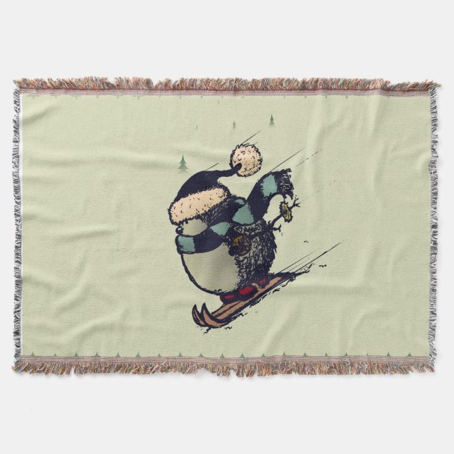 Skier hedgehog throw blanket (Front)