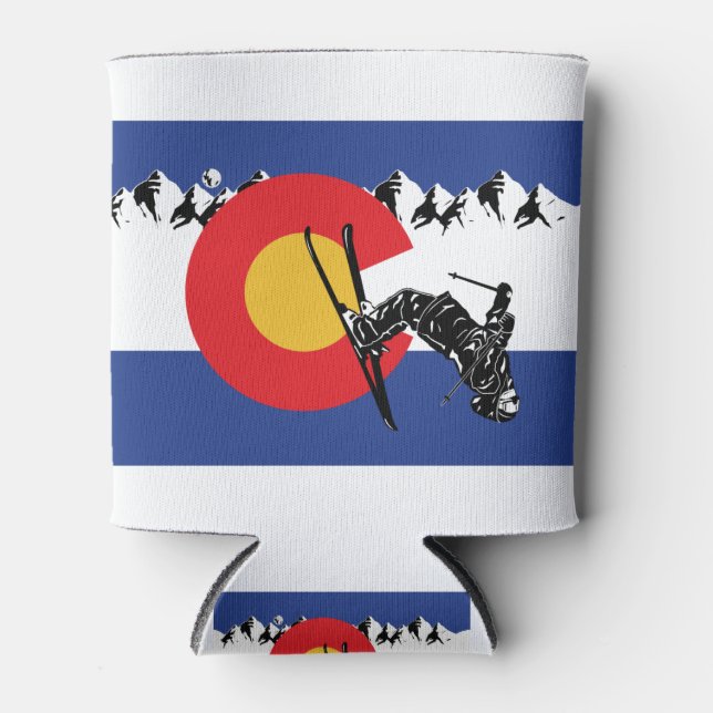 Skier-in--Colorado-Flag Can Cooler (Front)
