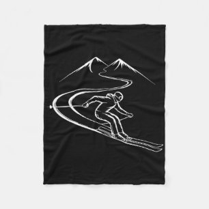 Skier In Deep Snow Apres Ski Powder Skiing Retro Fleece Blanket