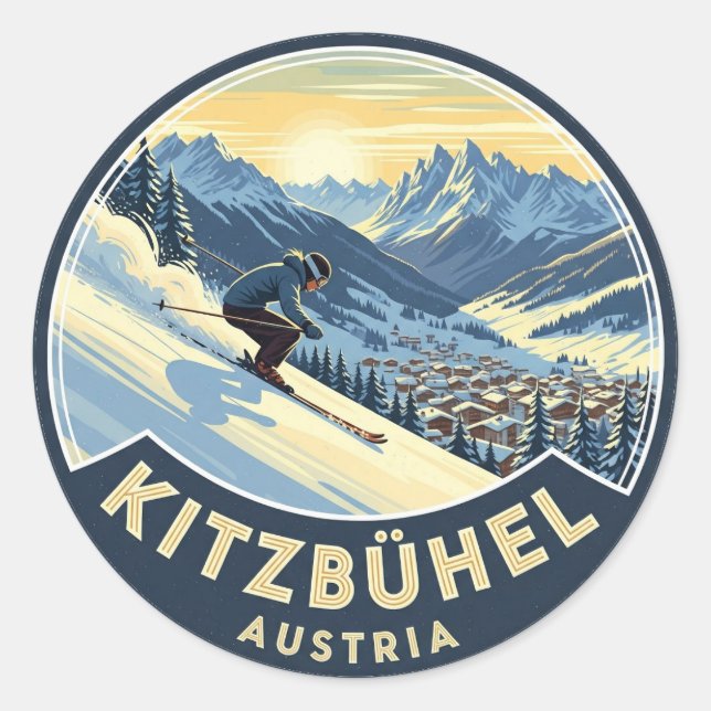 Skier in Kitzbuhel Austria Classic Round Sticker (Front)