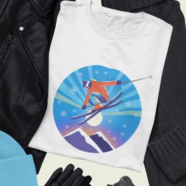 Skier In Snowy Night Sky T-Shirt (Creator Uploaded)