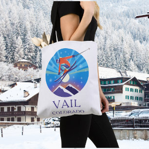 Skier In Snowy Night Sky Vail Colorado  Tote Bag