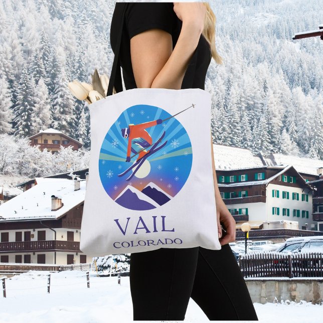 Skier In Snowy Night Sky Vail Colorado  Tote Bag (Creator Uploaded)