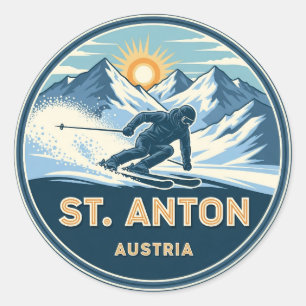 Skier in St. Anton Austria Classic Round Sticker