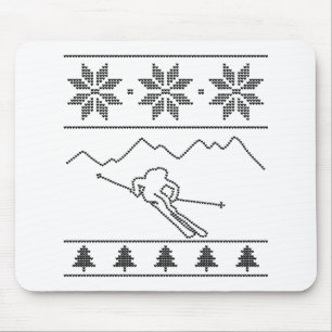 Skier - knitting pattern - Christmas - mountains Mouse Mat