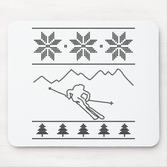 Skier - knitting pattern - Christmas - mountains Mouse Mat (Front)