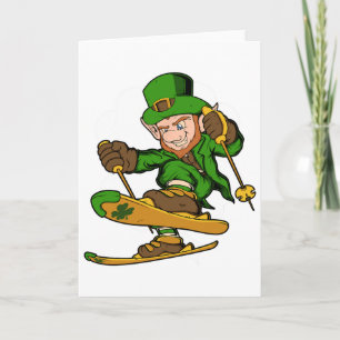 Skier Leprechaun St. Patrick's Day Skiing Card