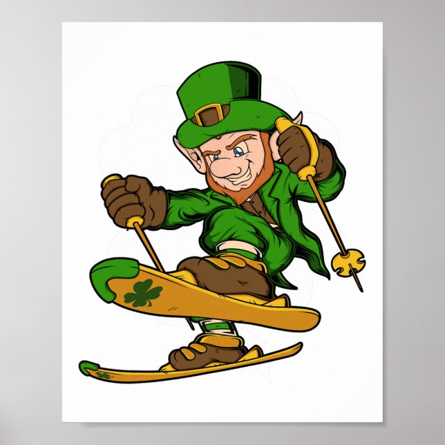 Skier Leprechaun St. Patrick's Day Skiing  Poster (Front)