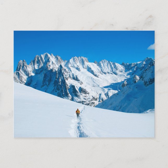 Skier on Snowy Mountain Vista Postcard (Front)