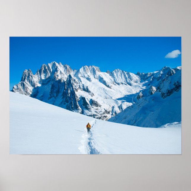 Skier on Snowy Mountain Vista Poster (Front)