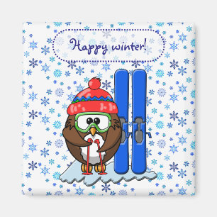 skier owl magnet