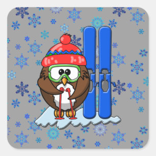 skier owl sticker