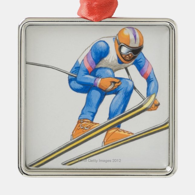 Skier Performing Jump Metal Tree Decoration (Front)