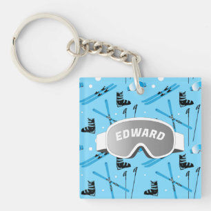 Skier Personalised Skiing Themed Blue Key Ring