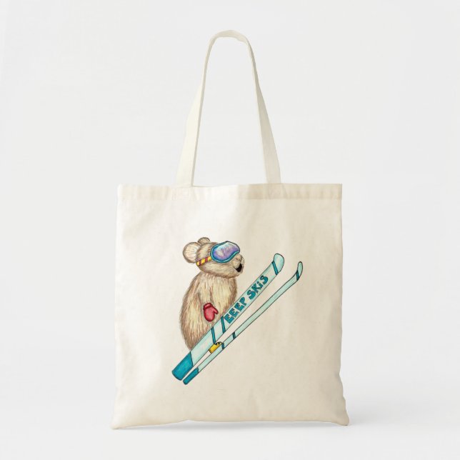 Skier Pika Gets Big Air Illustration Tote Bag (Front)