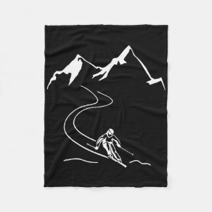 Skier Pulls Track Behind Him Through Powder Deep S Fleece Blanket