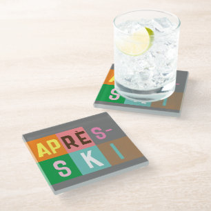 Skier Retro Après Ski Colour Blocks     Glass Coaster