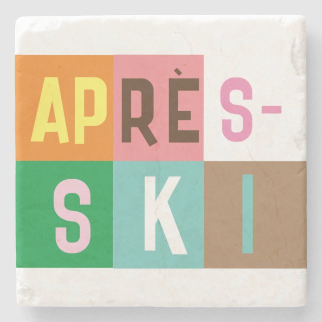 Skier Retro Après Ski Colour Blocks     Stone Coaster (Front)