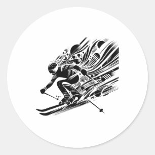 Skier Riding In The Snow Image Skiing Design Ski D Classic Round Sticker