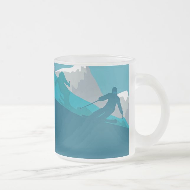 Skier Silhouette All Mountain Skiing  Frosted Glass Coffee Mug (Right)