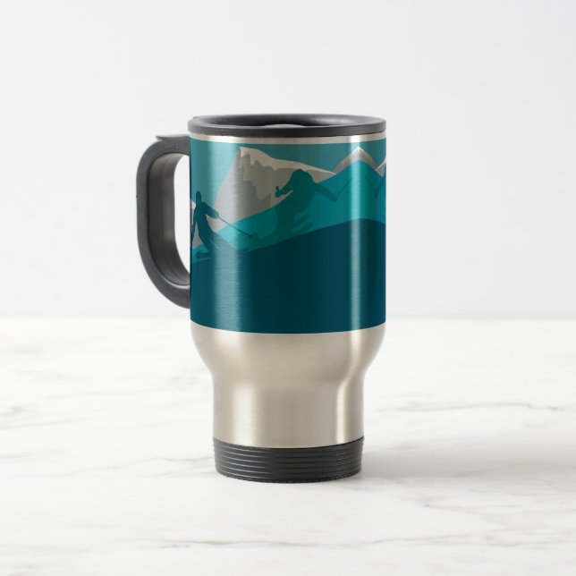 Skier Silhouette All Mountain Skiing  Travel Mug (Front Left)