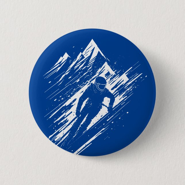 Skier Silhouette Graphic Art 6 Cm Round Badge (Front)
