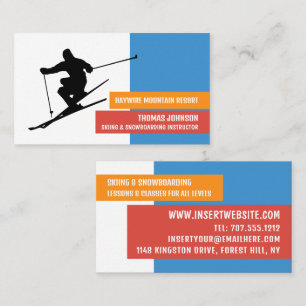 Skier Silhouette, Skier & Snowboarder Instructor Business Card