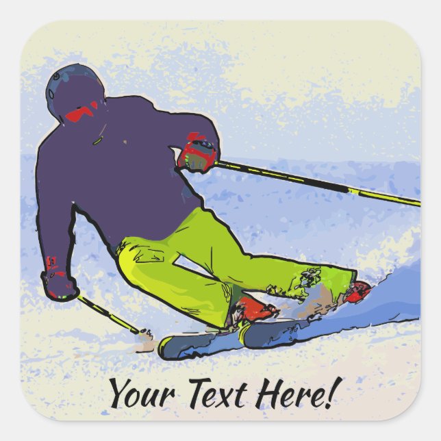 Skier Silhouette Square Sticker (Front)