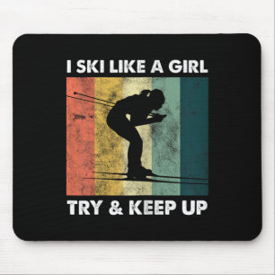 Skier Ski Retro Sportswoman Try Snow Sport Mouse Mat