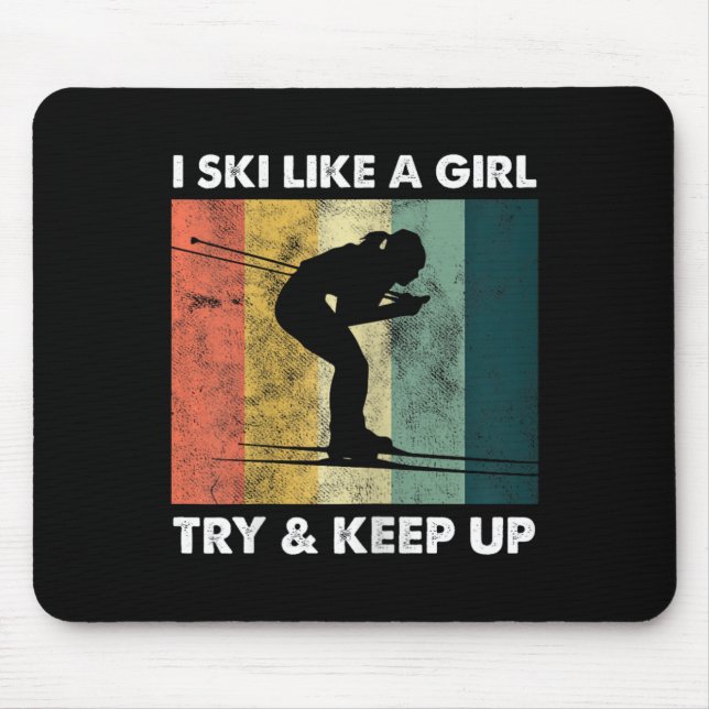 Skier Ski Retro Sportswoman Try Snow Sport  Mouse Mat (Front)