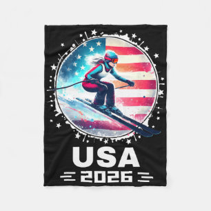 Skier Ski Usa Team 2026 Skiing American Flag Women Fleece Blanket