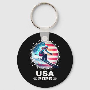 Skier Ski Usa Team 2026 Skiing American Flag Women Key Ring