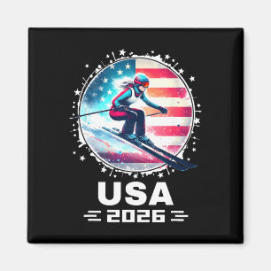 Skier Ski Usa Team 2026 Skiing American Flag Women Magnet