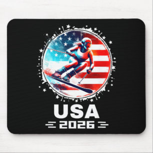 Skier Ski Usa Team 2026 Skiing American Flag Women Mouse Mat