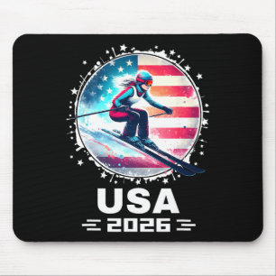 Skier Ski Usa Team 2026 Skiing American Flag Women Mouse Mat