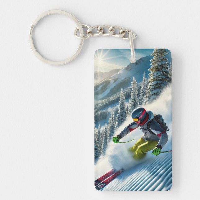 Skier Skiing Key Ring (Front)