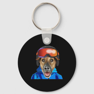 Skier Smooth Fox Terrier Snowboarding Pocket Key Ring