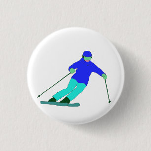 Skier Snow Skiing  3 Cm Round Badge