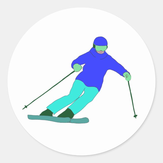 Skier Snow Skiing    Classic Round Sticker (Front)
